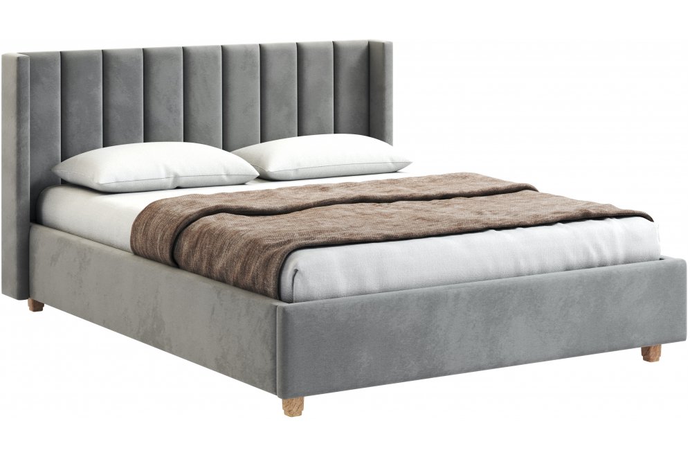 Двуспальная кровать Афродита-9.3 200х200 с ПМ велюр grey