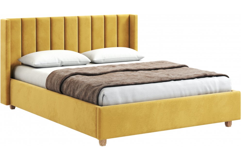Двуспальная кровать Афродита-9.3 200х200 с ПМ велюр Mustard