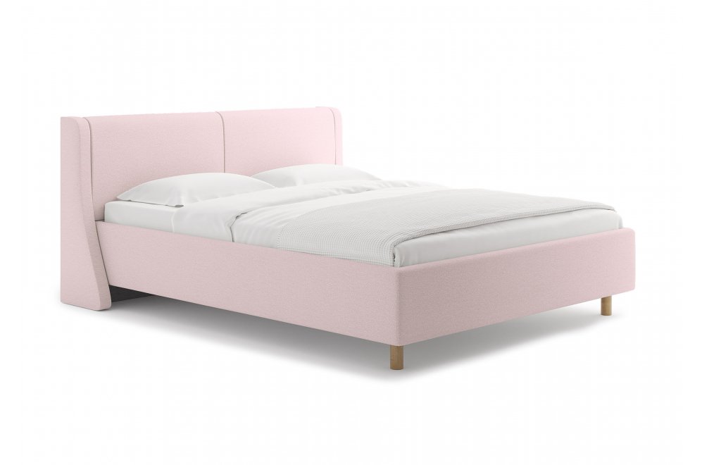 Двуспальная кровать Barcelona 160x200 с основанием ткань тедди розовая