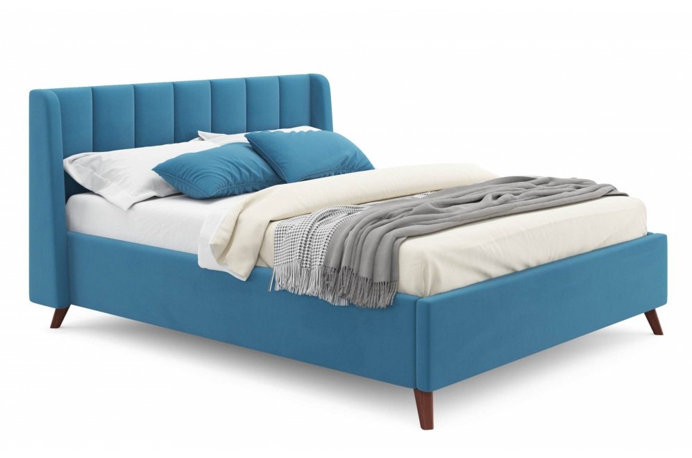 Двуспальная кровать Betsi 160х200 с ПМ велюр синий