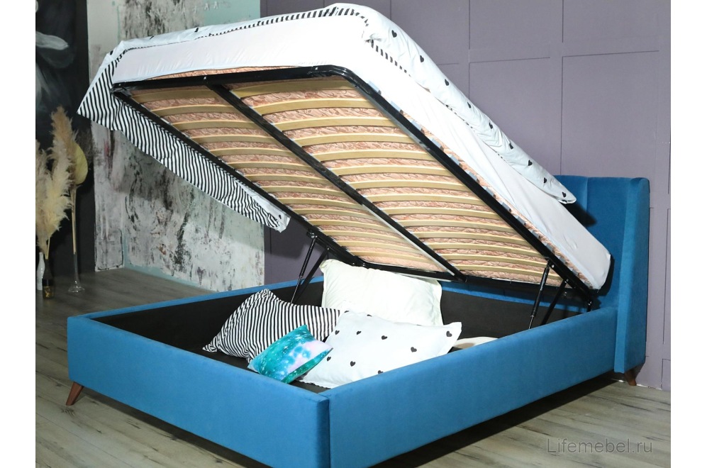 Двуспальная кровать Betsi 160х200 с ПМ велюр синий