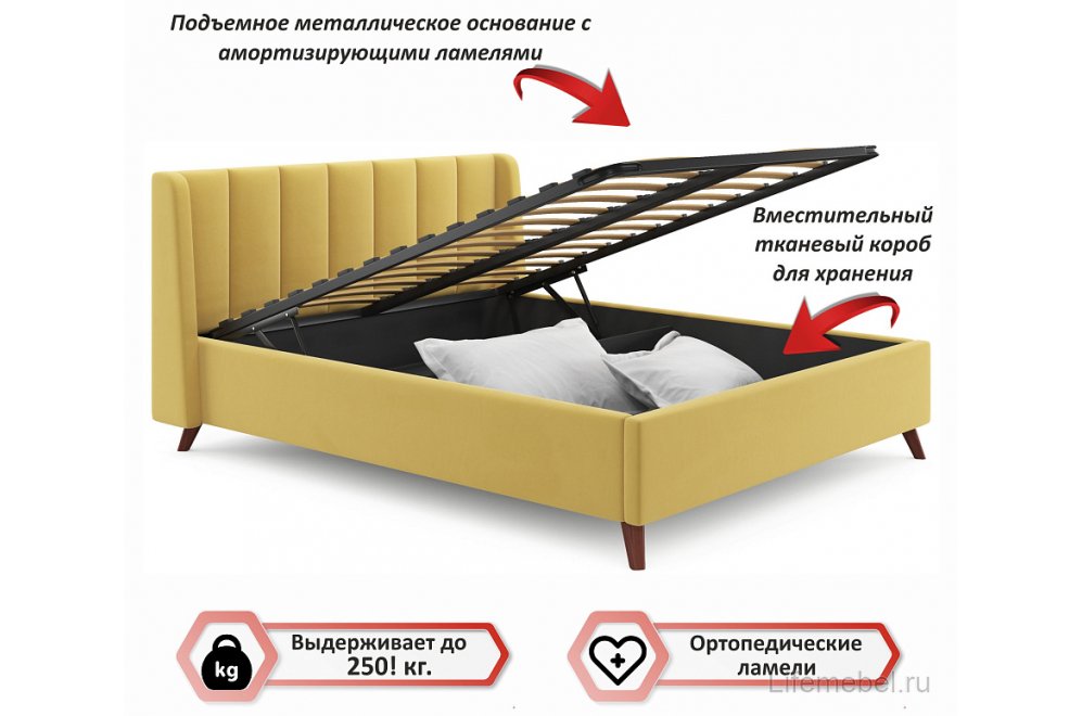 Двуспальная кровать Розалия 160х200 с ПМ велюр желтый