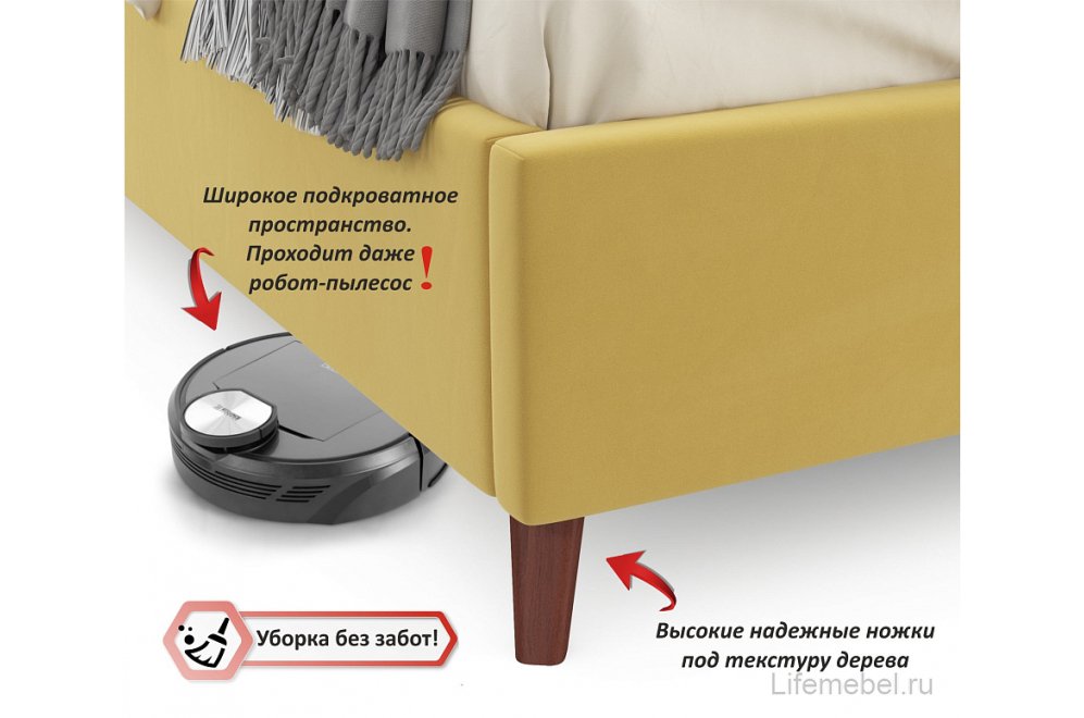 Двуспальная кровать Betsi 160х200 с ПМ велюр желтый
