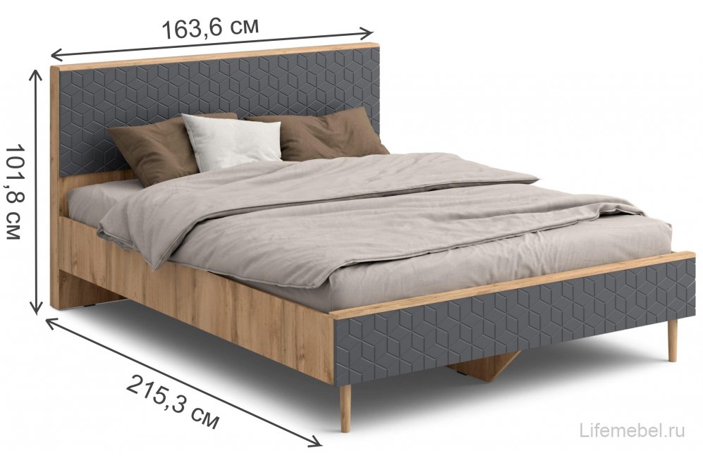 Двуспальная кровать Денвер 160х200 дуб вотан / графит