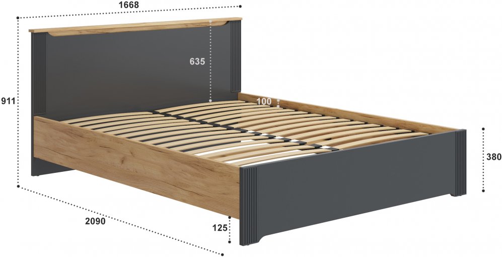 Двуспальная кровать Эмилия ЭЛ-30 160х200 дуб крафт золотой / графит