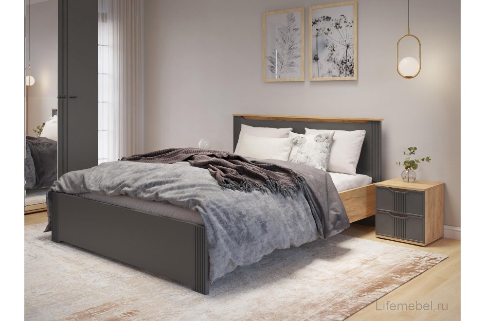 Двуспальная кровать Эмилия ЭЛ-30 160х200 дуб крафт золотой / графит