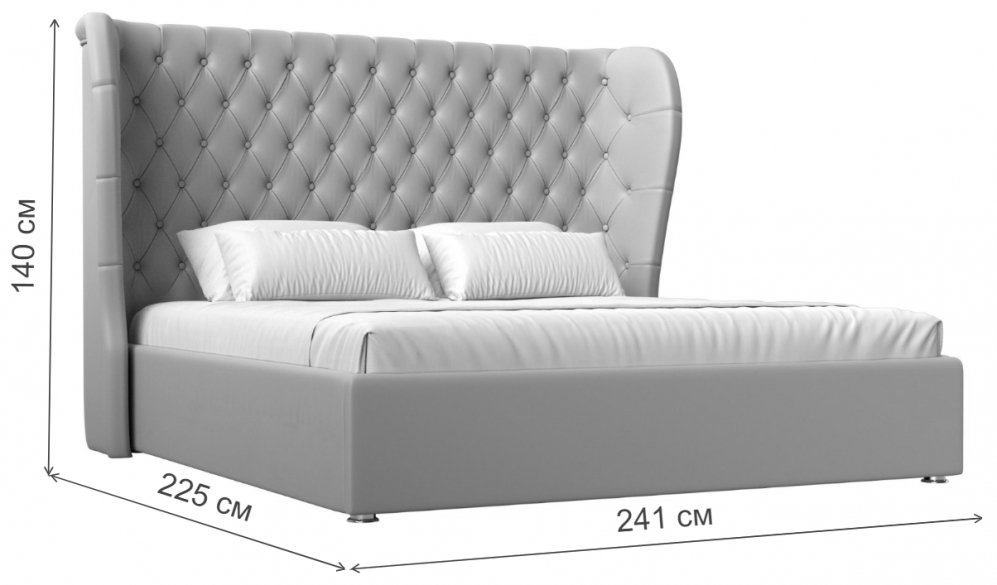 Двуспальная кровать Далия 200х200 с ПМ белая экокожа