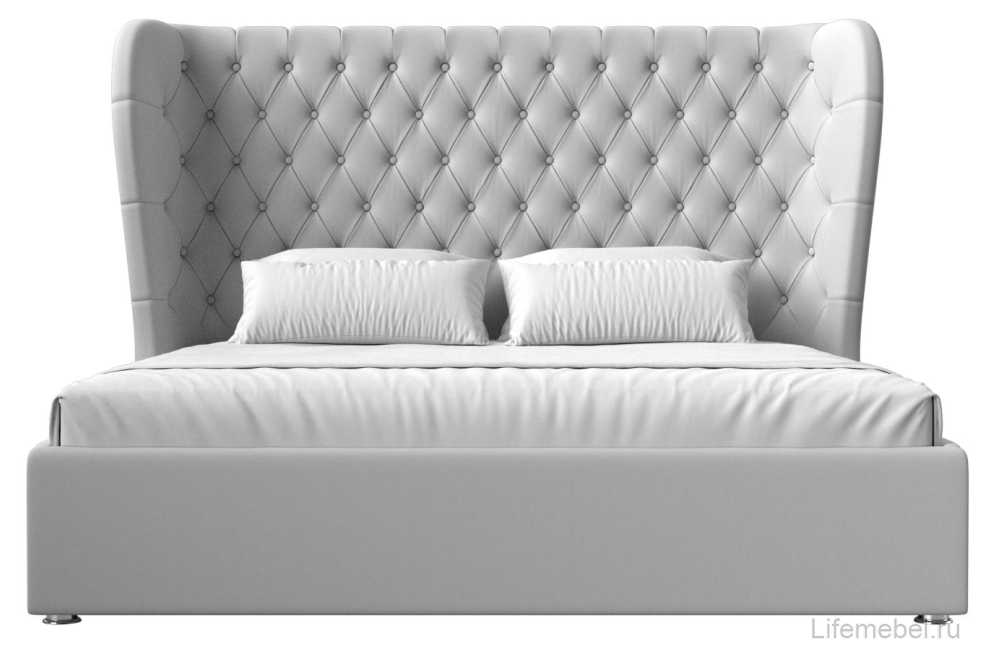 Двуспальная кровать Далия 200х200 с ПМ белая экокожа