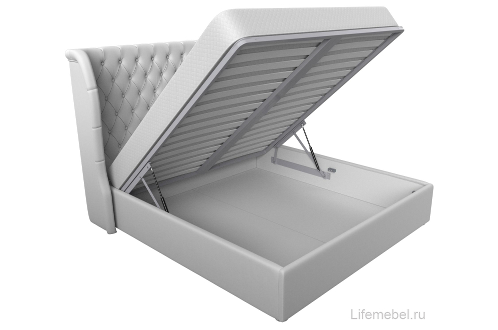 Двуспальная кровать Далия 200х200 с ПМ белая экокожа