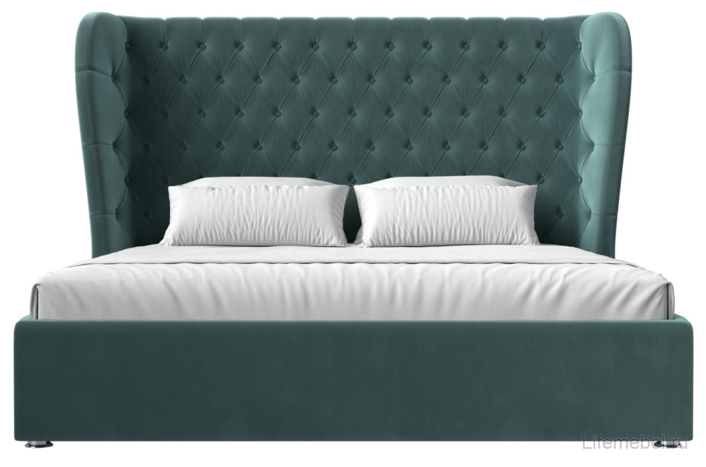 Двуспальная кровать Квант 200х200 с ПМ бирюзовый велюр