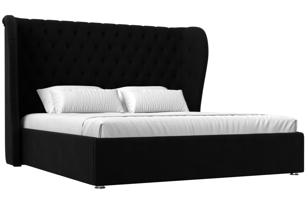 Двуспальная кровать Далия 200х200 с ПМ черный микровельвет