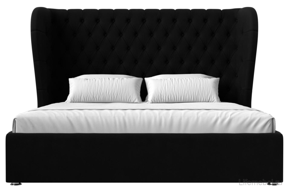 Двуспальная кровать Далия 200х200 с ПМ черный микровельвет