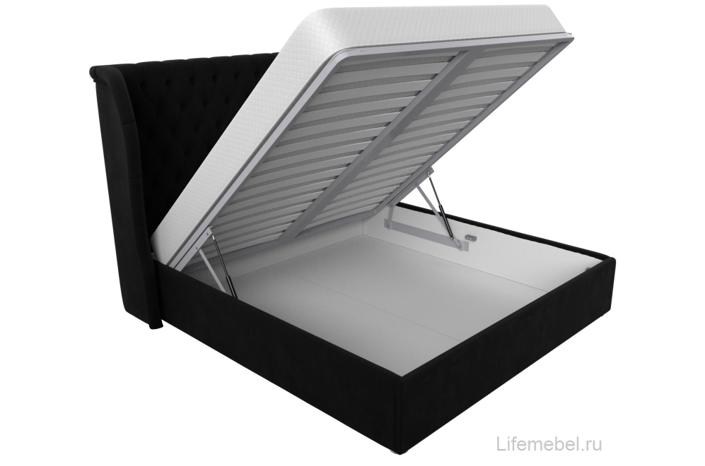 Двуспальная кровать Далия 200х200 с ПМ черный микровельвет