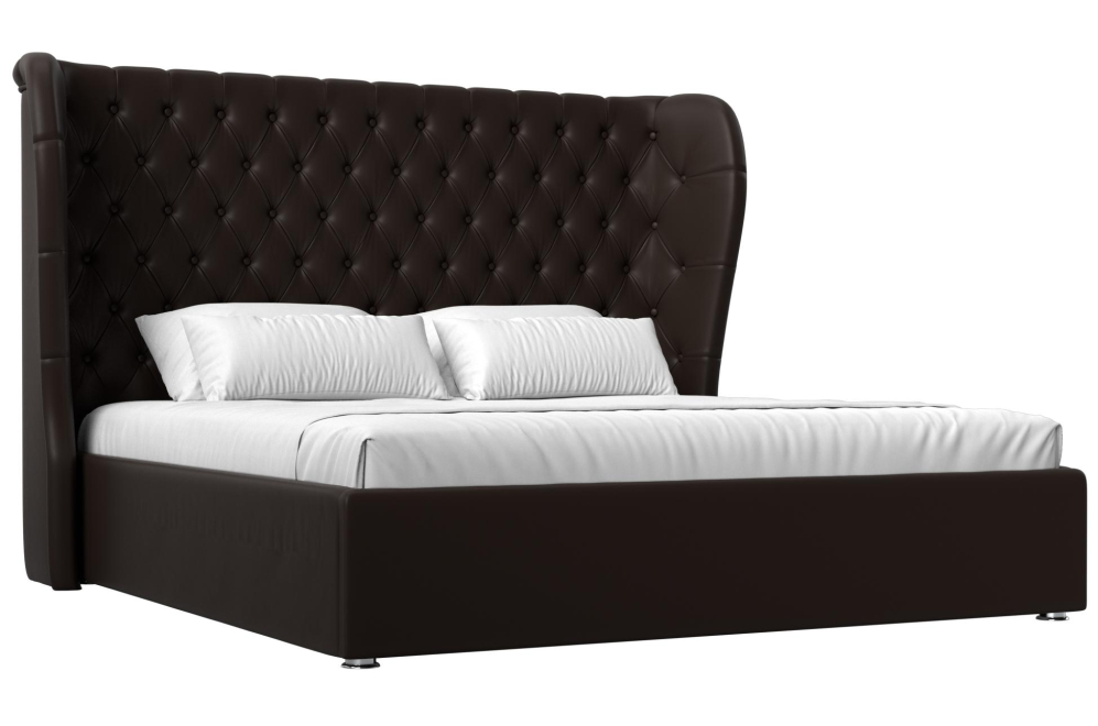 Двуспальная кровать Далия 200х200 с ПМ коричневая экокожа