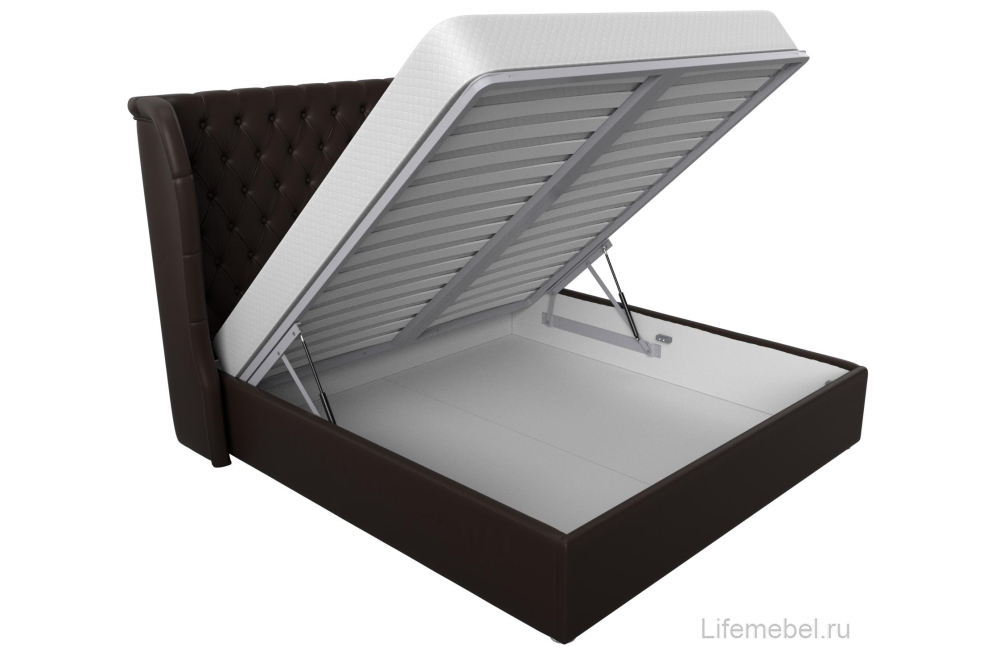 Двуспальная кровать Далия 200х200 с ПМ коричневая экокожа