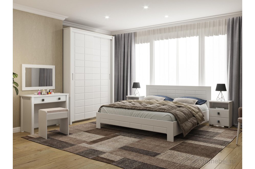 Двуспальная кровать Изабель ИЗ-713K 180х200 белое дерево