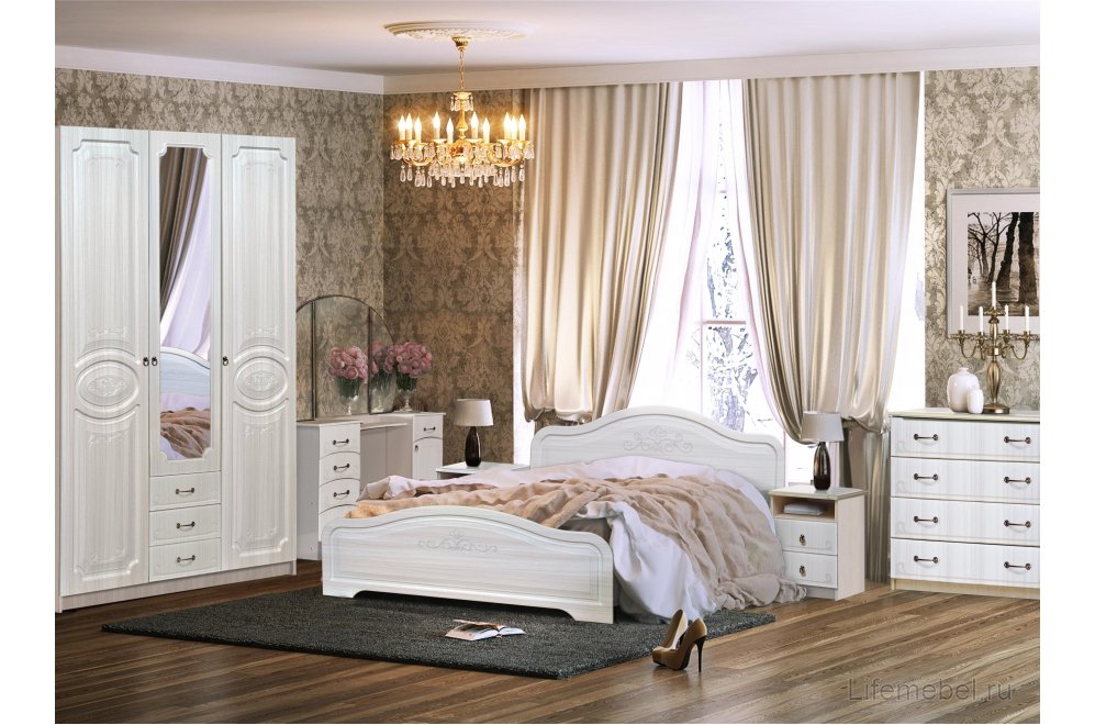 Двуспальная кровать с высоким изножьем Кэт-6 160х200 бодега / сандал белый