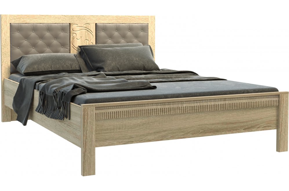 Двуспальная кровать Хлоя 160х200 МДФ ясень дальневосточный / ЛДСП дуб сонома