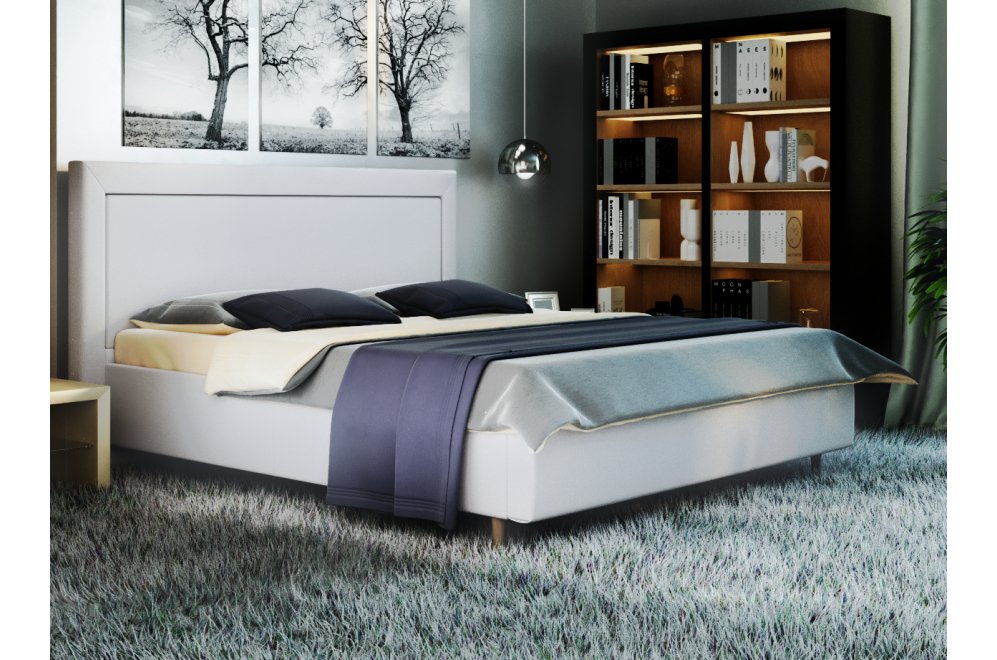 Кровать двуспальная Афродита-8-3 180 х 200 см с ПМ эко кожа marvel white  - Уцененный экземпляр