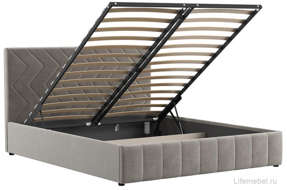 Двуспальная кровать Милана 160х200 с ПМ велюр Леон фог