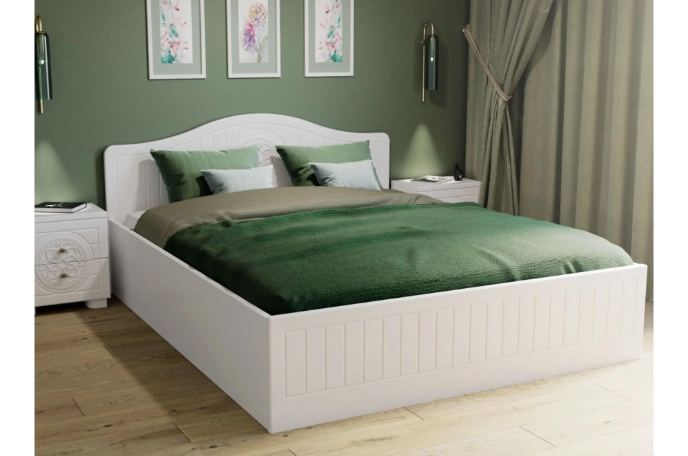 Двуспальная кровать Монблан МБ-606К 160х200 с ПМ белое дерево