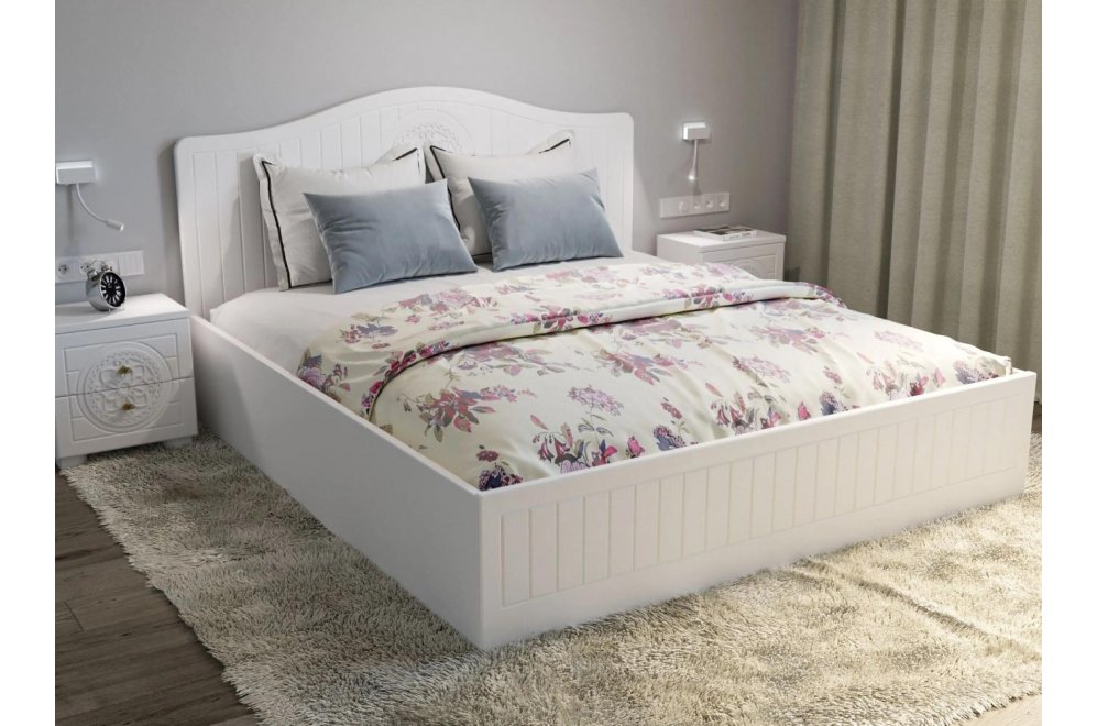 Двуспальная кровать Монблан МБ-607К 180х200 с ПМ белое дерево