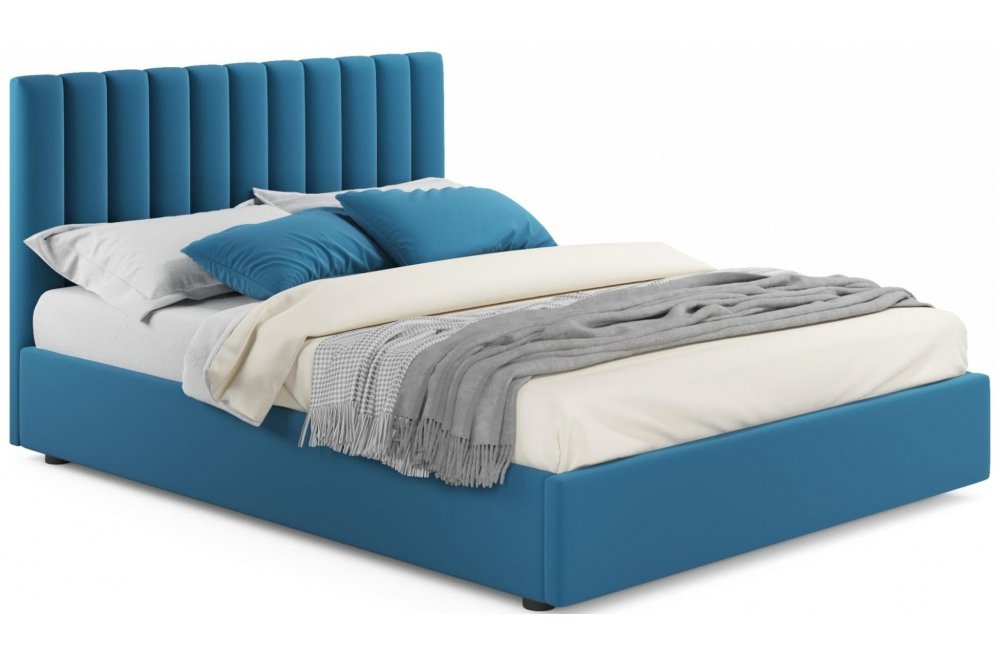 Двуспальная кровать Olivia 160х200 с ПМ синий велюр