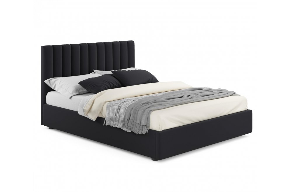 Двуспальная кровать Olivia 160х200 с ПМ черный велюр