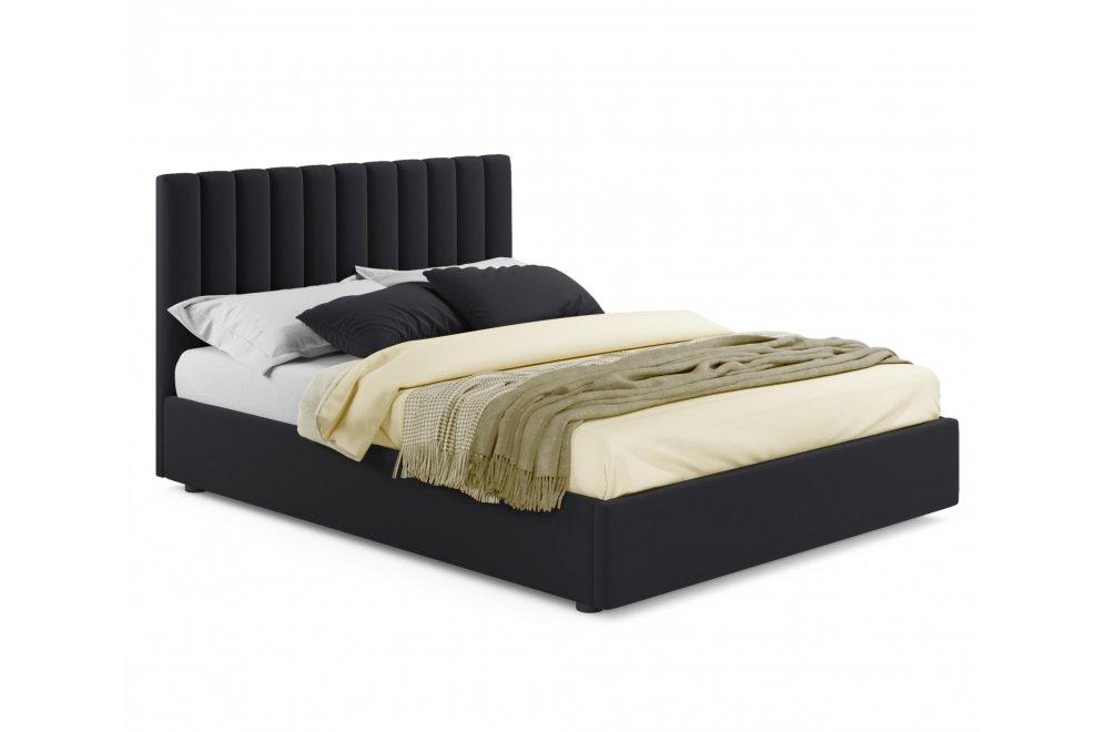 Двуспальная кровать Olivia 180х200 с ПМ велюр черная