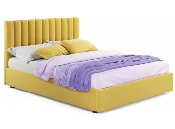 Двуспальная кровать Olivia 160х200 с ПМ синий велюр желтый велюр