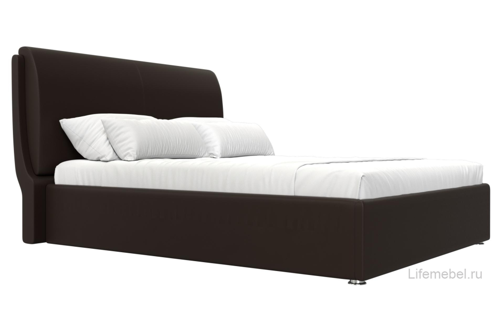 Двуспальная кровать Грант 160х200 с ПМ экокожа коричневая