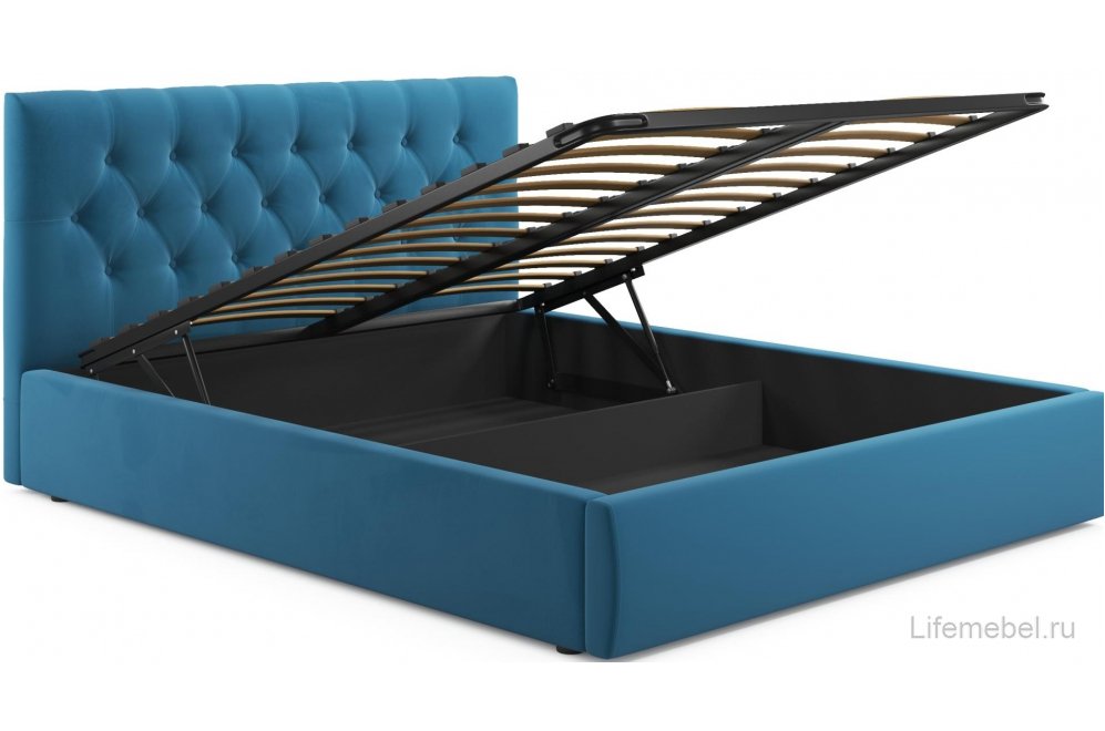 Двуспальная кровать Verona 160х200 с ПМ синий велюр