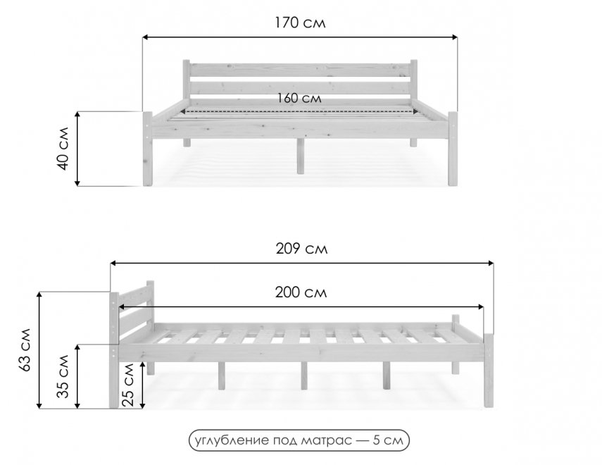 Двуспальная кровать Классика 160 x 200 см с основанием