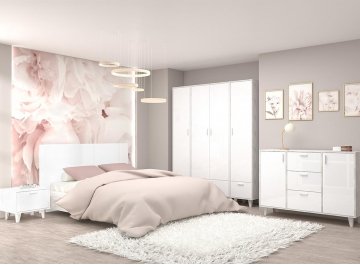 Двуспальная кровать 031-М1 бетон светлый / белый глянец