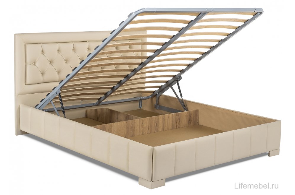 Кровать двуспальная №246 с ПМ 160 х 200 см МК 52 слоновая кость