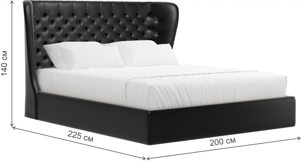 Кровать двуспальная Далия с ПМ 160 х 200 см эко-кожа черный