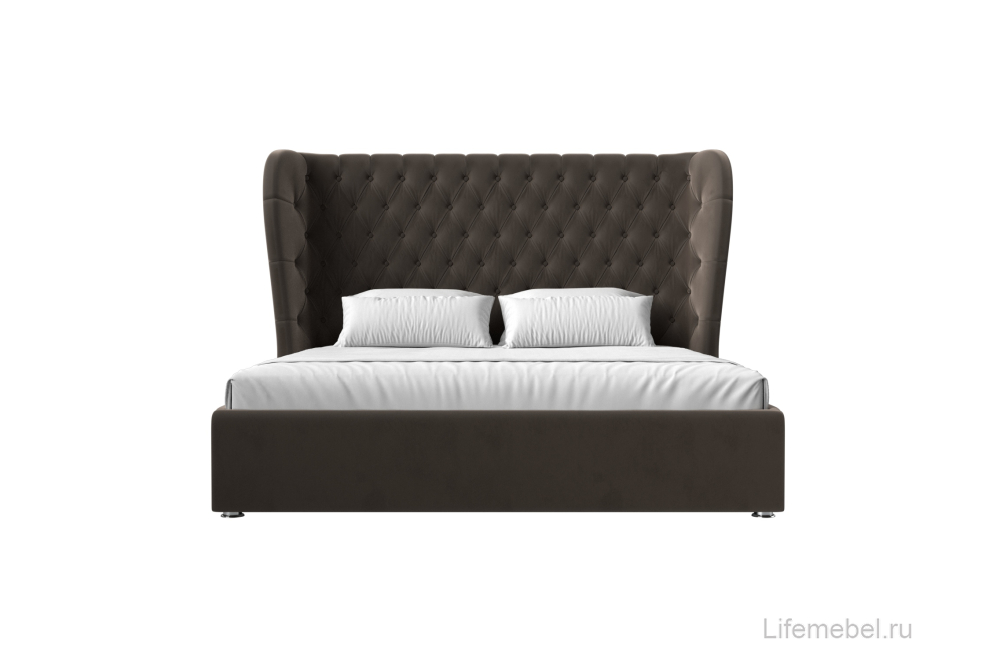 Кровать двуспальная Квант с ПМ 160 х 200 см велюр коричневый