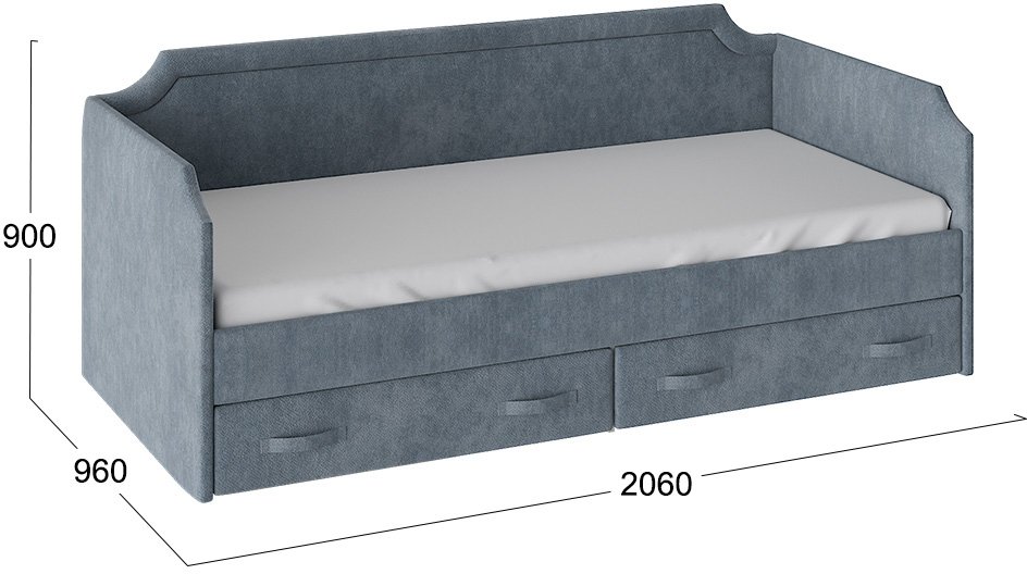 Кровать подростковая Кантри ТД-308.12.02 90 х 200 см замша синяя