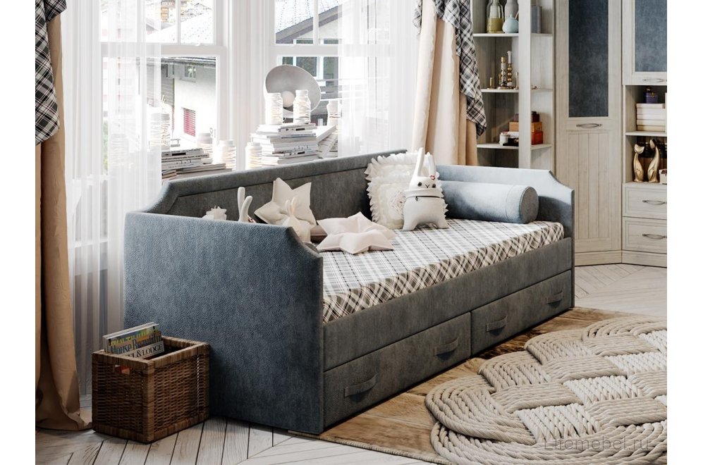 Кровать подростковая Кантри ТД-308.12.02 90 х 200 см замша синяя