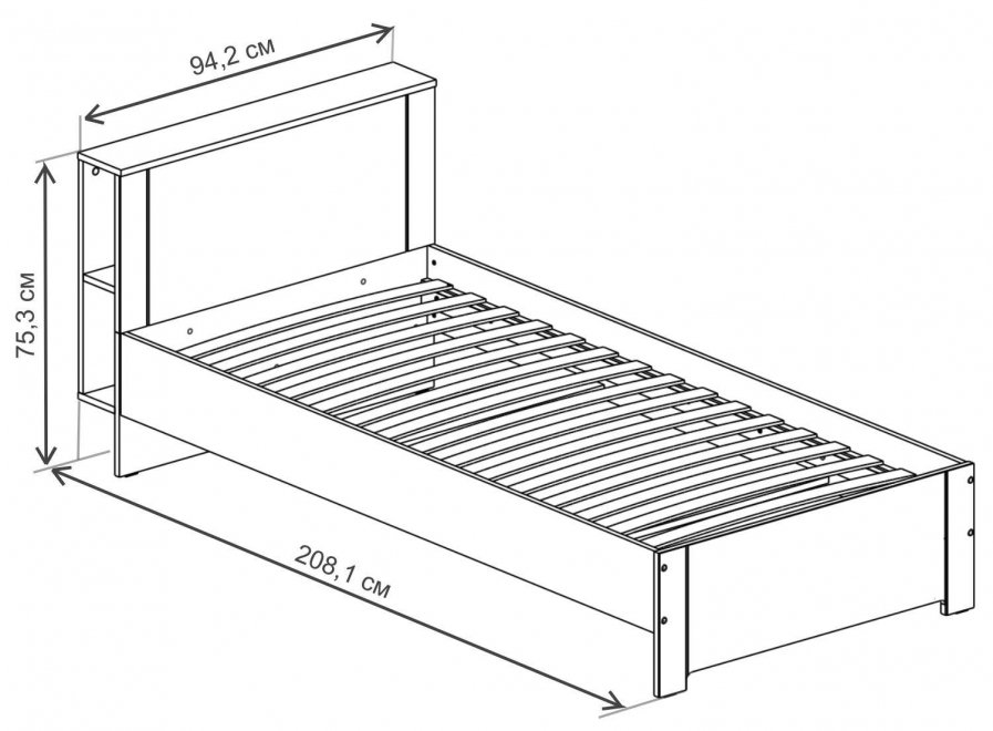 Односпальная кровать Джастин 11.54 90х200 белый PE шагрень / дуб белый exclusive OW D4430 / белая шагрень 4101