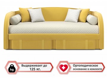 Детская кровать Исмера 90x200 с ортопедическим основанием и матрасом Астра желтая