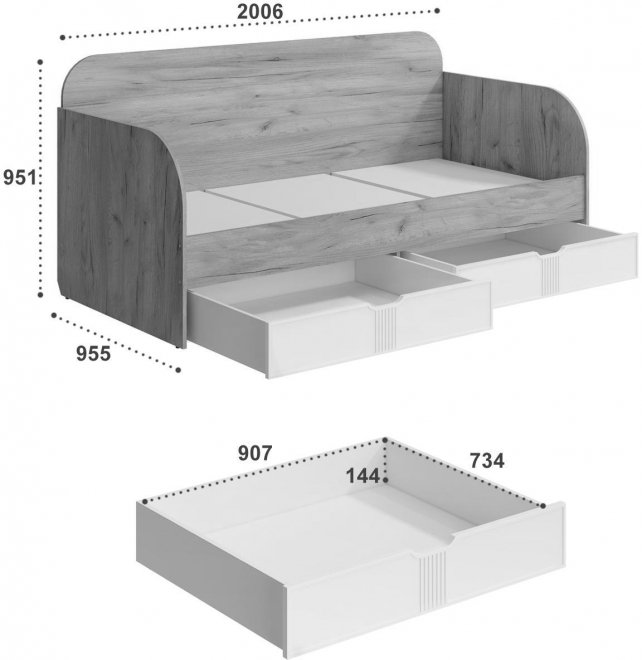 Односпальная кровать Эмилия ЭЛ-48 (90 x 200) дуб крафт золотой / графит