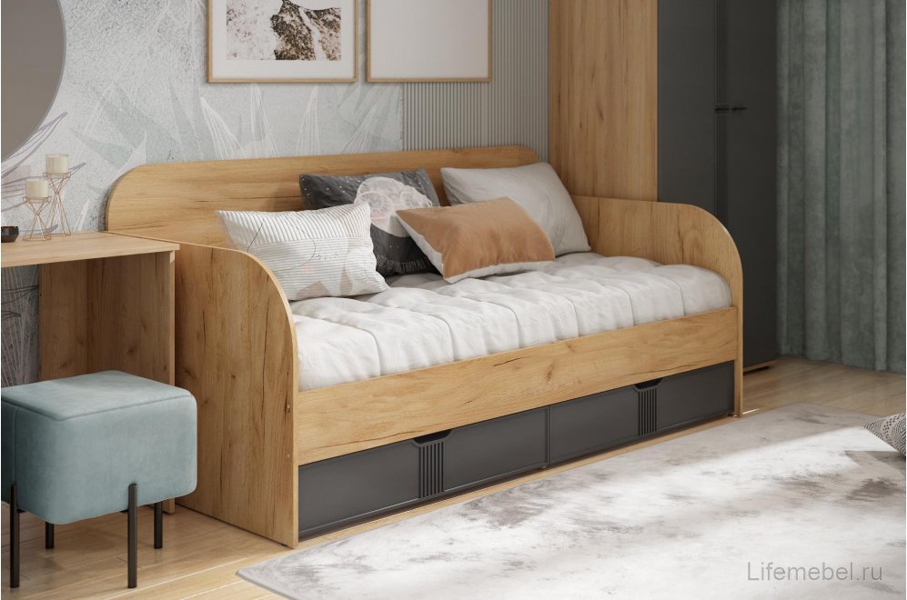 Односпальная кровать Эмилия ЭЛ-48 (90 x 200) дуб крафт золотой / графит