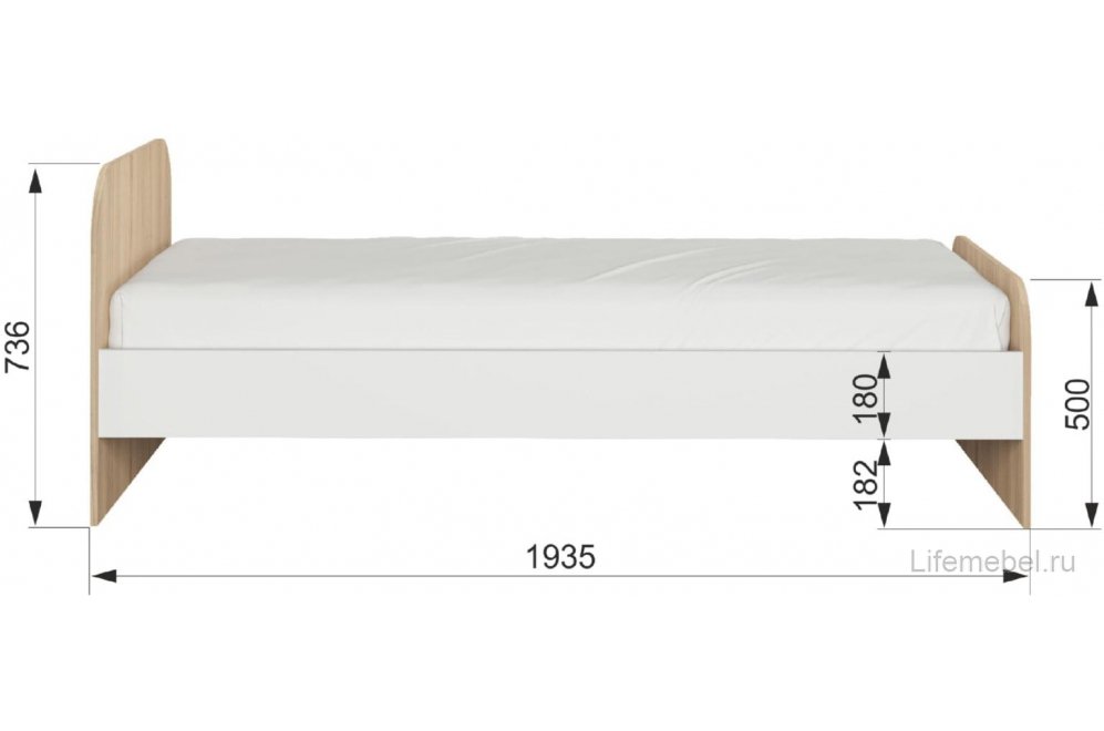 Односпальная кровать Кот № 900.3 90х190 туя светлая / белый
