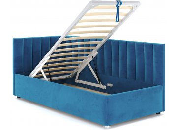 Детская кровать Меллиса 90x200 с ПМ угловая левая синий Velutto 54