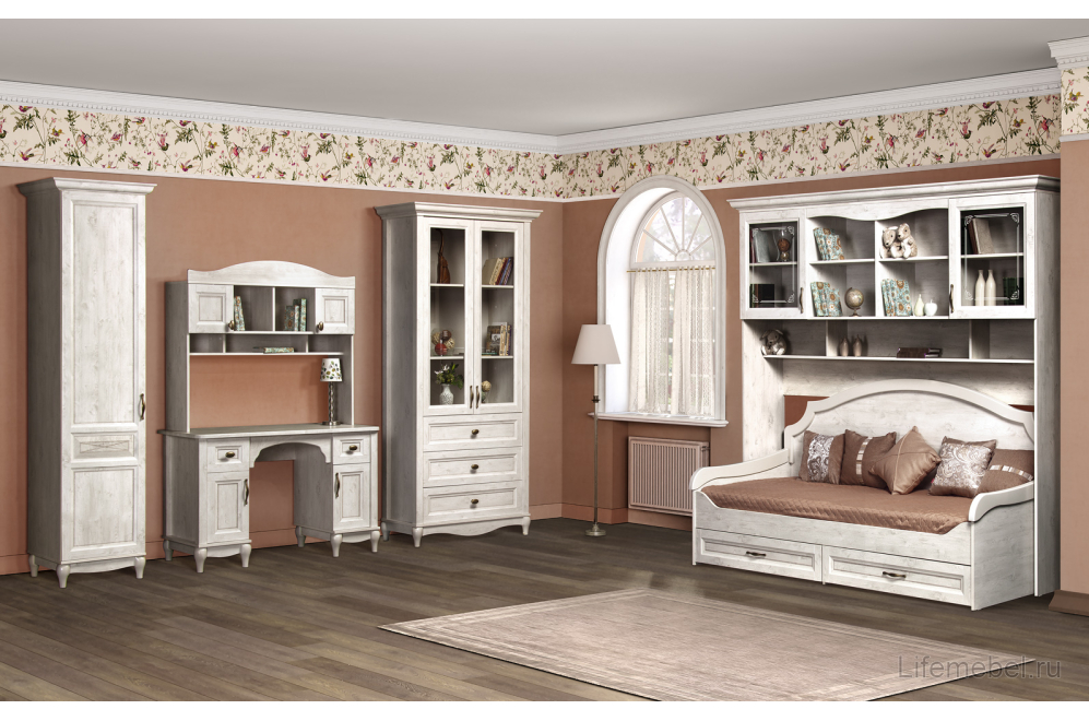 Односпальная кровать Прованс №415 90х200 с ящиками сосна белая