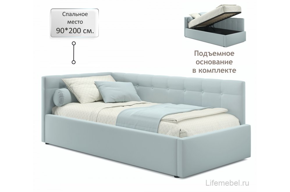 Односпальная кровать тахта Флоренза 90x200 с ПМ и матрасом Астра мята