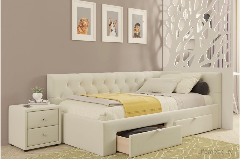 Тахта Ариэтта 90x200 с ортопедическим основанием и ящиками бежевая