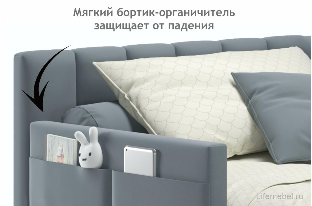 Тахта Венера с бортиком 90х200 серая
