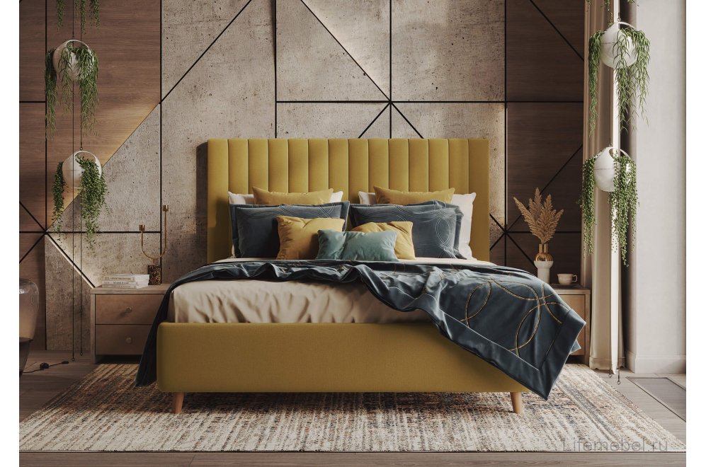 Полутораспальная кровать Amanda 140x200 с основанием микровелюр светло-серый